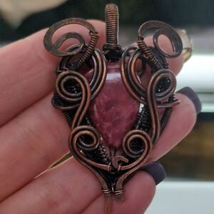 Copper Wire Wrapped Rodonite  Pendant